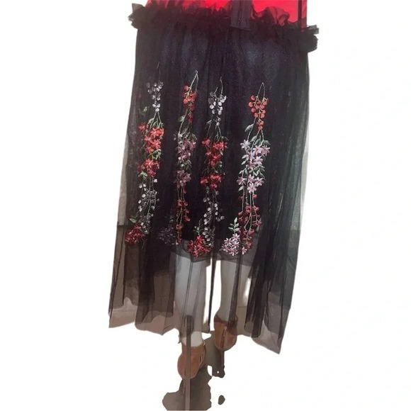 Moon Collection Women's Pleated Midi Skirt Black Floral Embroidered S - Picture 15 of 15